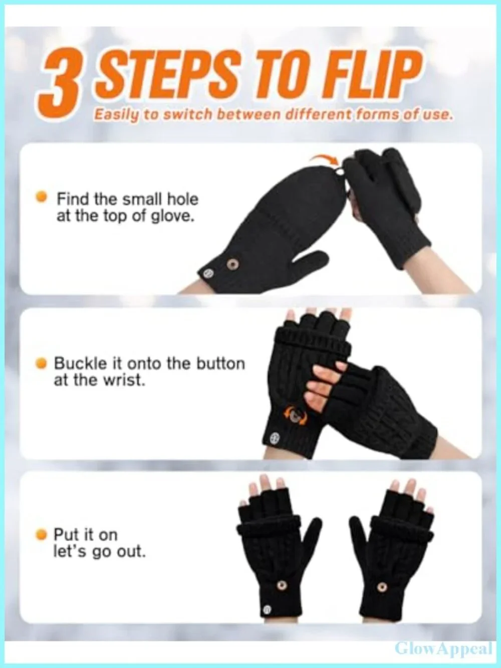Winter Fingerless Gloves Warm Knitted Convertible Mittens Flap Touchscreen